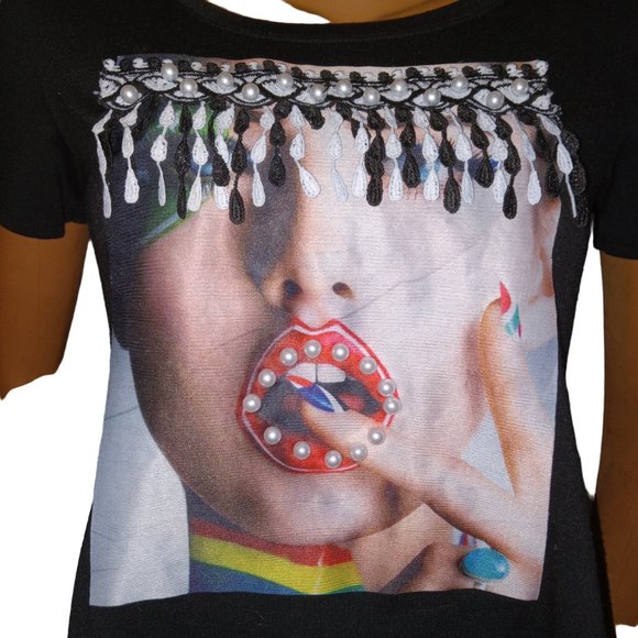 Funky Retro Hi-Low Blouse – Black – Rainbow – Unique Style – Size S - EUC - Picture 2 of 5